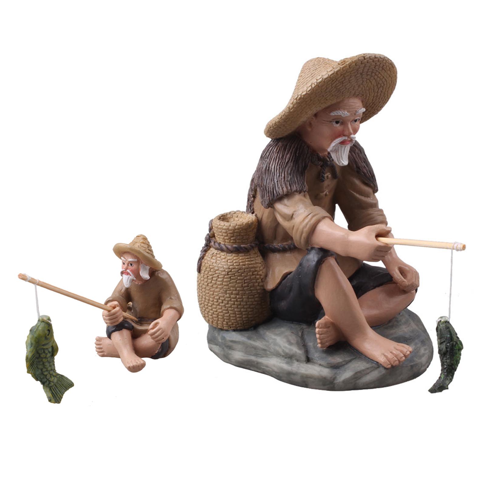 Mini Fisherman Figurines Resin - Landscape Bonsai Garden ulasan dan harga