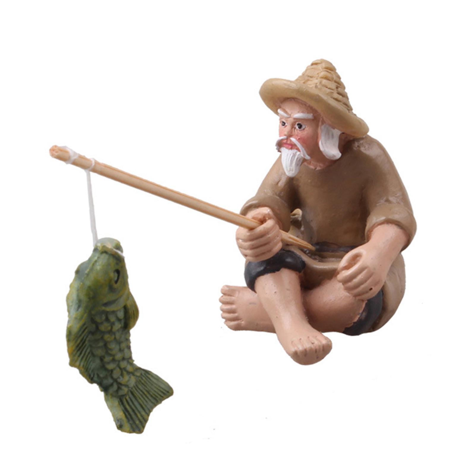 Mini Fisherman Figurines Resin - Landscape Bonsai Garden ulasan dan harga